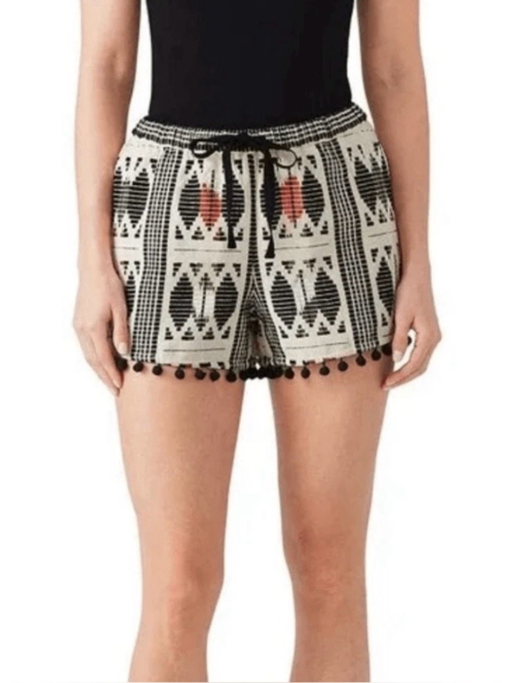 SAYLOR Black & Cream Geometric Pom-Trim Jacquard Shorts small